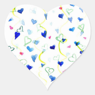 Blaues Herz-Aquarell-Chartreuse Grün Herz-Aufkleber