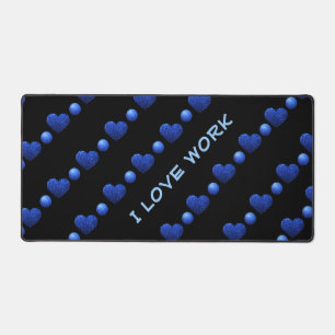 Blaues Herz-Glitzer-Muster, Monogramm Schreibtischunterlage