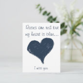 Blaues Herz - ich vermisse Sie Postkarte (Stehend Vorderseite)