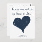 Blaues Herz - ich vermisse Sie Postkarte (Vorne/Hinten)