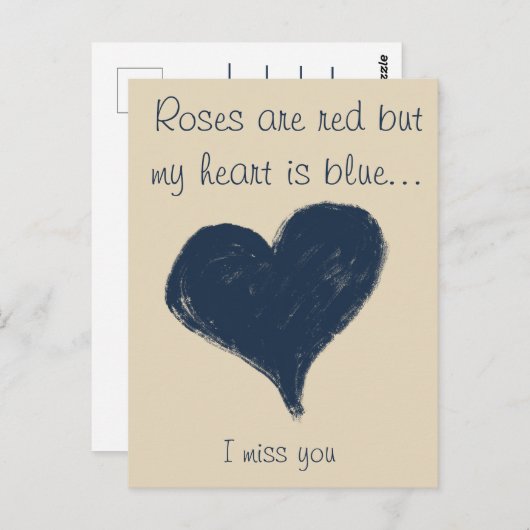 Blaues Herz - ich vermisse Sie Postkarte (Vorne/Hinten)