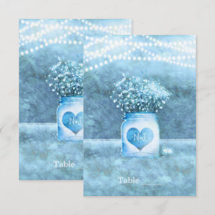 Blaues Herz im Einmachglas & Baby-Breath-Tischnumm Einladung