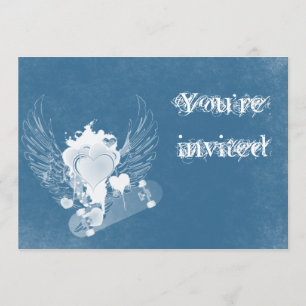 Blaues Herz mit Engel Wings Einladung