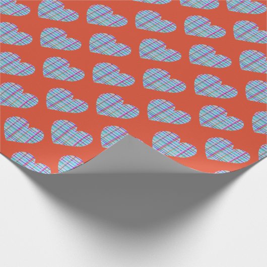 Blaues Herz-Muster auf Rot Geschenkpapier (Ecke)