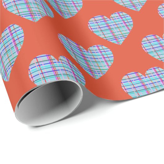 Blaues Herz-Muster auf Rot Geschenkpapier (Rolleneckpunkt)