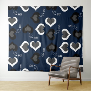 Blaues Herz Muster Design Wandteppich