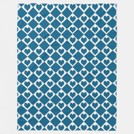 Blaues Herz-Schachbrett-Muster Fleecedecke (Vorderseite)