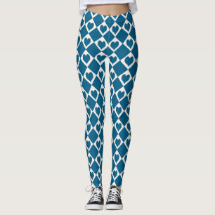Blaues Herz-Schachbrett-Muster Leggings