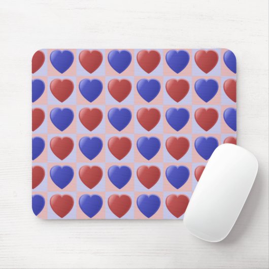 Blaues Herz-Schachbrett-Muster Valentine Mousepad (Mit Mouse)