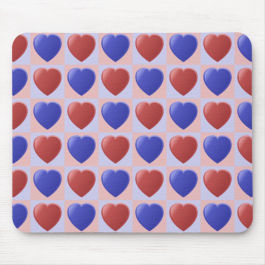 Blaues Herz-Schachbrett-Muster Valentine Mousepad (Vorne)
