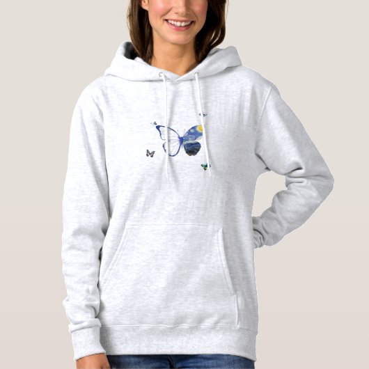 Blaues Herz Schmetterling Kapuzenpullover Hoodie (Vorderseite)