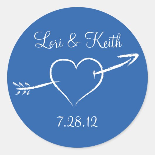 Blaues Herz und Pfeil Runder Aufkleber (Vorderseite)