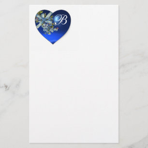 BLAUES HERZ & VERGISSMEINNICHT MONOGRAMM BRIEFPAPIER