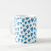 Blaues Herz-Wasserfarbmuster Kaffeetasse (Vorderseite Links)
