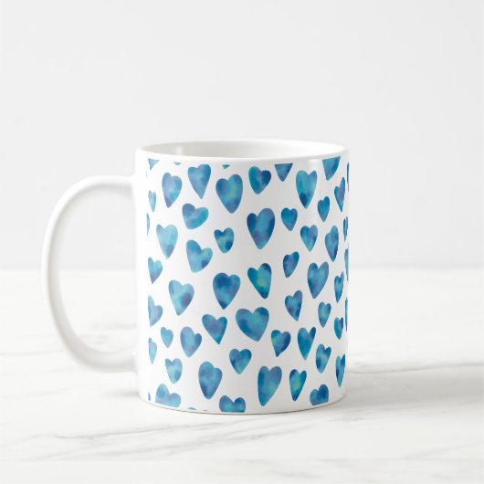 Blaues Herz-Wasserfarbmuster Kaffeetasse (Links)
