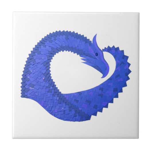 Blaues Herzdrachen in Weiß Fliese (Vorderseite)