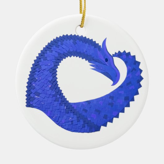 Blaues Herzdrachen in Weiß Keramikornament (Vorne)