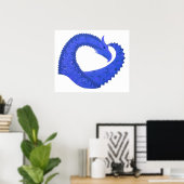 Blaues Herzdrachen in Weiß Poster (Heimbüro)