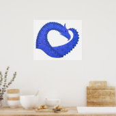 Blaues Herzdrachen in Weiß Poster (Küche)