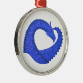 Blaues Herzdrachen in Weiß Silbernes Ornament (Rechts)