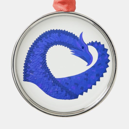 Blaues Herzdrachen in Weiß Silbernes Ornament (Vorne)