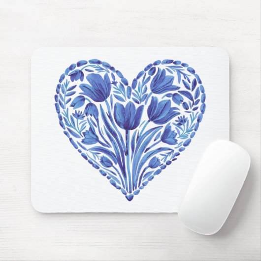 Blaues Herzklopfen auf Weiß Mousepad (Mit Mouse)