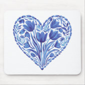 Blaues Herzklopfen auf Weiß Mousepad (Vorne)