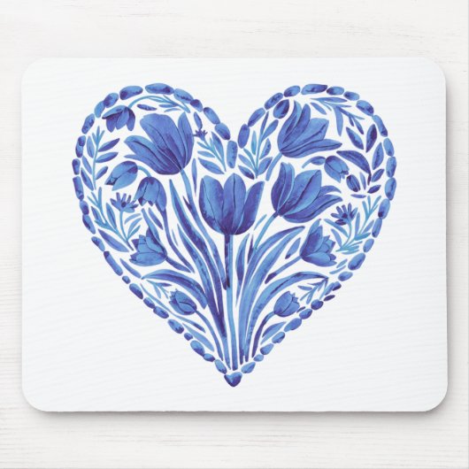 Blaues Herzklopfen auf Weiß Mousepad (Vorne)