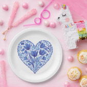 Blaues Herzklopfen auf Weiß Pappteller (Party)