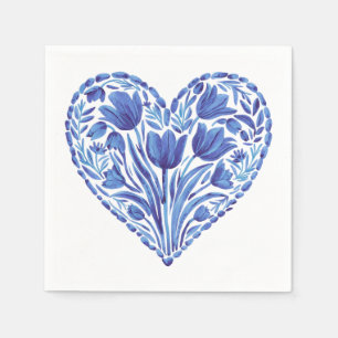 Blaues Herzklopfen auf Weiß Serviette