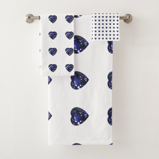 Blaues Herzmuster Badhandtuch Set (Insitu)