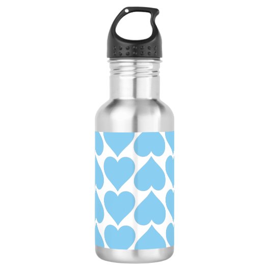 Blaues Herzmuster, Romantik, Liebe Edelstahlflasche (Vorderseite)