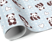 Blaues Herzpanda gemustertes Packpapier (Rolleneckpunkt)