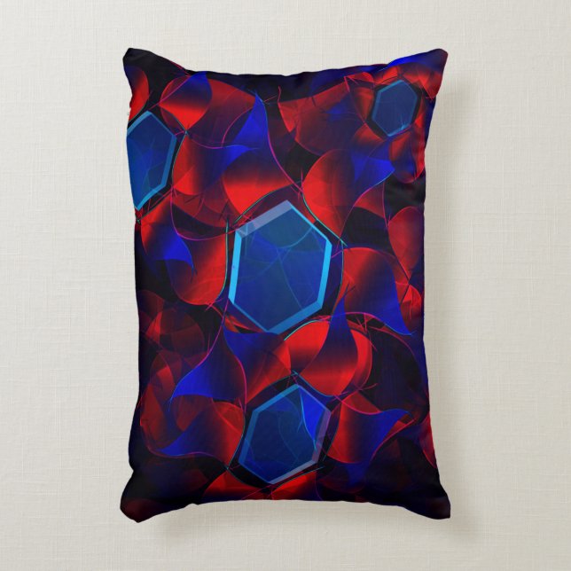 Blaues Hexagon gemischt mit überlappenden roten Ku Dekokissen (Vorderseite(Vertikal))