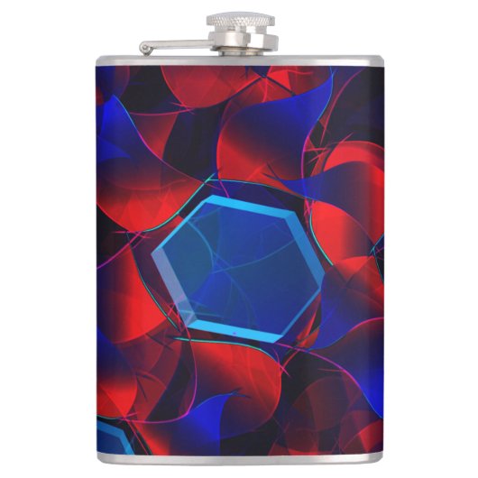 Blaues Hexagon gemischt mit überlappenden roten Ku Flachmann (Vorderseite)