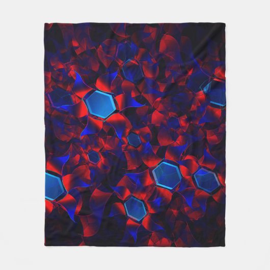 Blaues Hexagon gemischt mit überlappenden roten Ku Fleecedecke (Vorderseite)