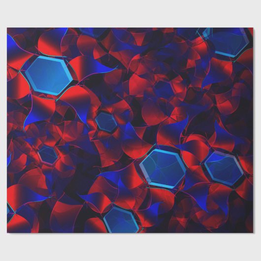 Blaues Hexagon gemischt mit überlappenden roten Ku Geschenkpapier (Flach)