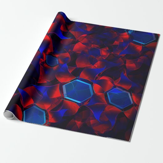 Blaues Hexagon gemischt mit überlappenden roten Ku Geschenkpapier (Ungerollt)