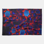 Blaues Hexagon gemischt mit überlappenden roten Ku Geschirrtuch (Horizontal)