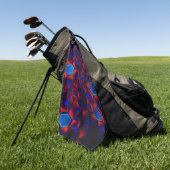 Blaues Hexagon gemischt mit überlappenden roten Ku Golfhandtuch (Gras)