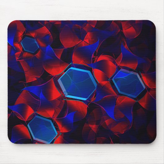 Blaues Hexagon gemischt mit überlappenden roten Ku Mousepad (Vorne)