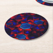 Blaues Hexagon gemischt mit überlappenden roten Ku Runder Pappuntersetzer (Angewinkelt)