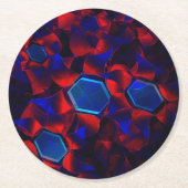 Blaues Hexagon gemischt mit überlappenden roten Ku Runder Pappuntersetzer (Vorderseite)