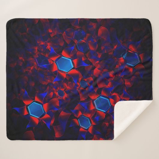 Blaues Hexagon gemischt mit überlappenden roten Ku Sherpadecke (Vorderseite (Horizontal))