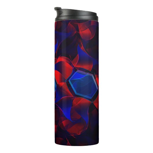 Blaues Hexagon gemischt mit überlappenden roten Ku Thermosbecher (Nach rechts gedreht)