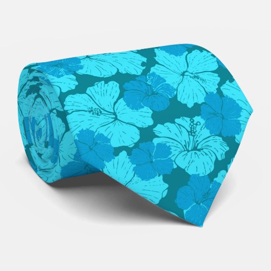 Blaues Hibiskus Krawatte (Gerollt)