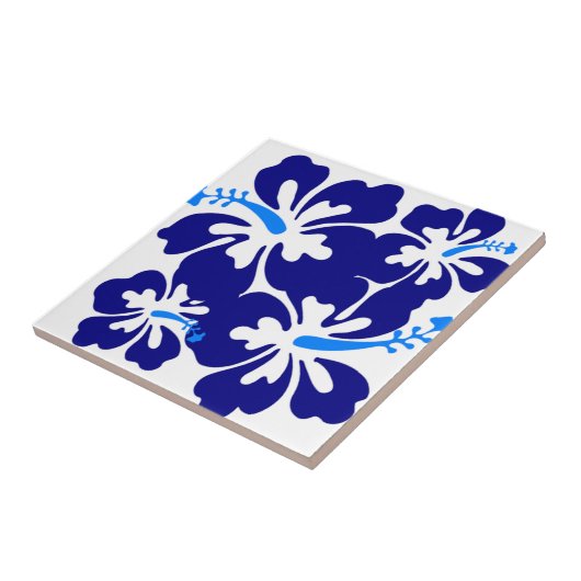 Blaues Hibiskus-Muster Fliese (Seite)