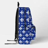 Blaues Hintergrund Fleur-de-lis-Muster Bedruckter Rucksack (Links)