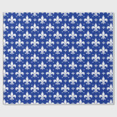 Blaues Hintergrund Fleur-de-lis-Muster Geschenkpapier (Flach)