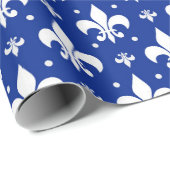 Blaues Hintergrund Fleur-de-lis-Muster Geschenkpapier (Rolleneckpunkt)